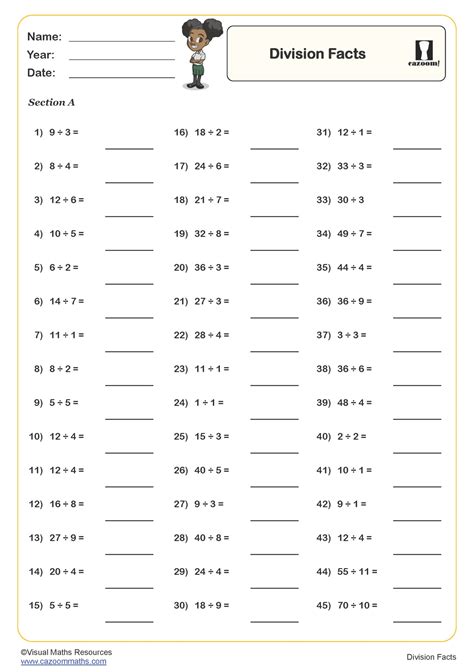 Year 4 Division Worksheet .